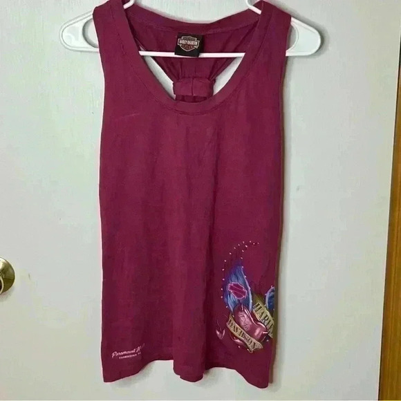 Harley Davidson Tank Women Small Fuchsia Pink Razorback Rhinestone Motorcycle - Picture 1 of 7